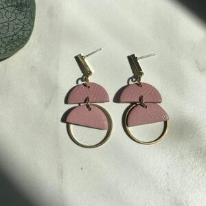 Geometric Pink and Gold Earrings